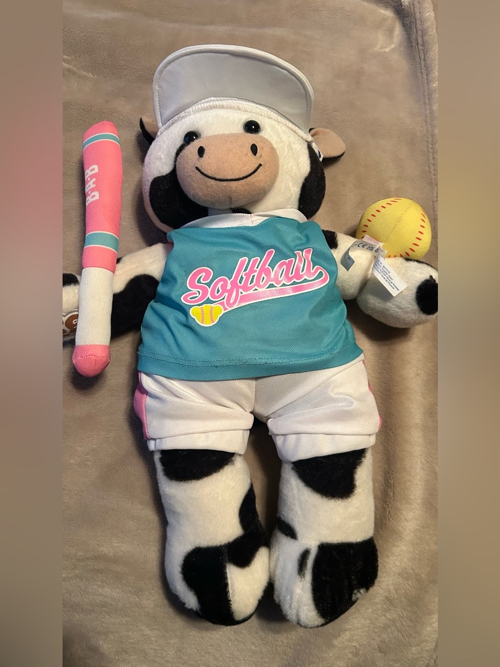 Softball Build a Bear with hat.
